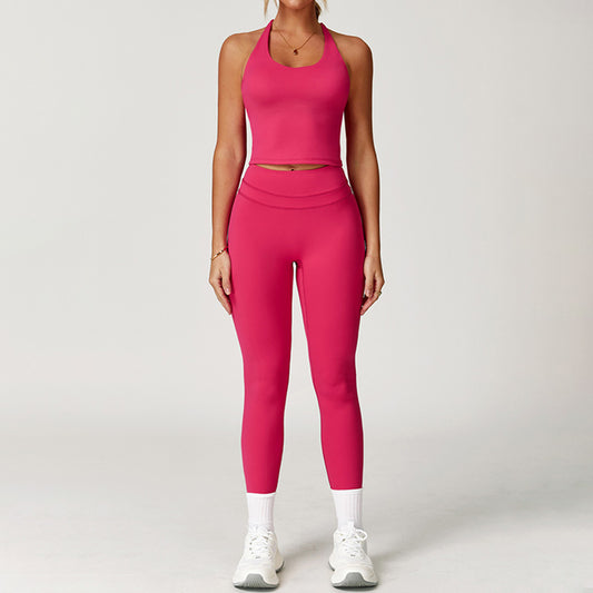 Fitness Brushed Yoga Tank Top & High-waisted Leggings Set