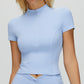 Slim-fit stand-up collar short-sleeved top