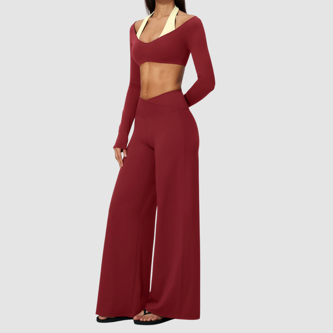 Wholesale Women's Long-Sleeve Top+Wide-Leg Fitness Pants Yoga Set