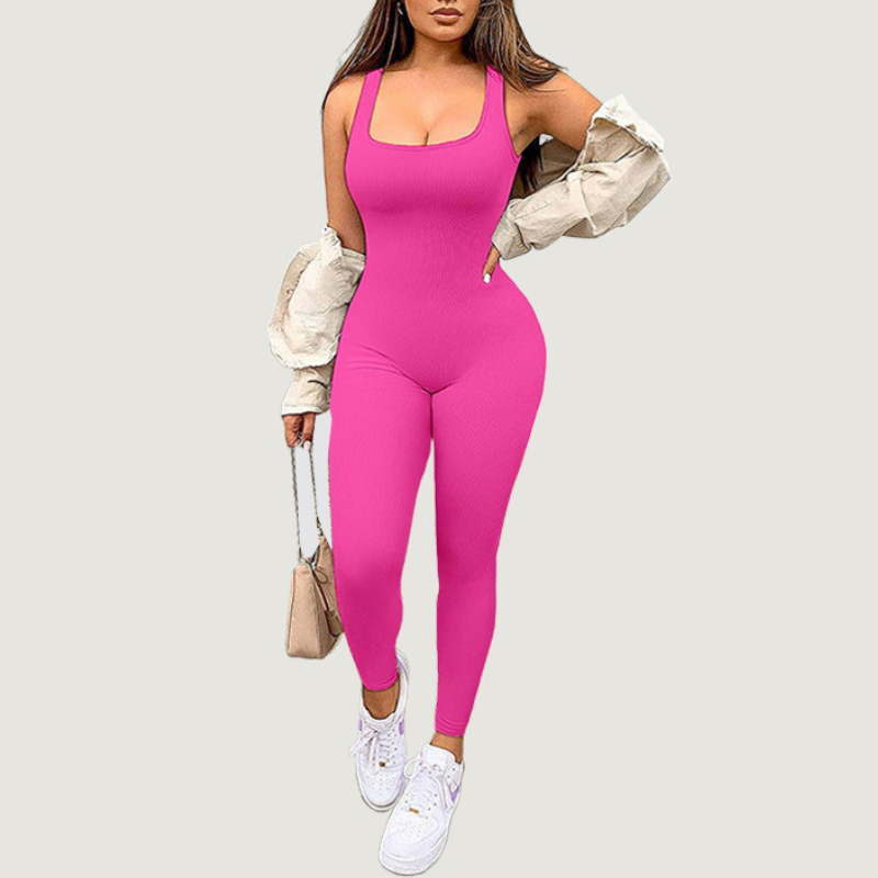 Women's removable chest pad square neck jumpsuit