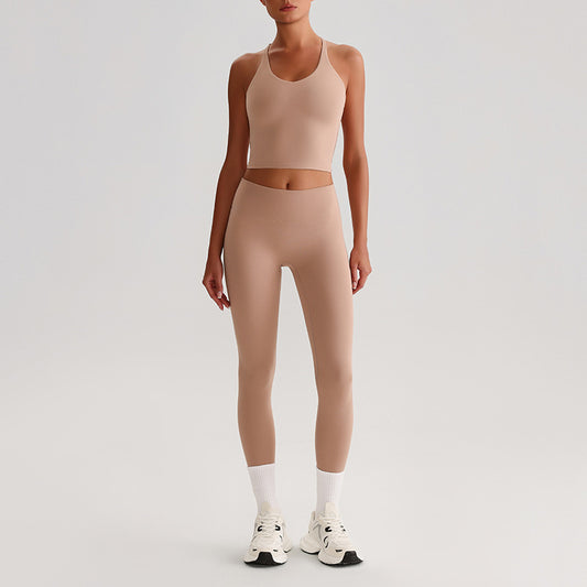 Cross back Yoga Tank Top & High-waisted leggings 2-piece Set