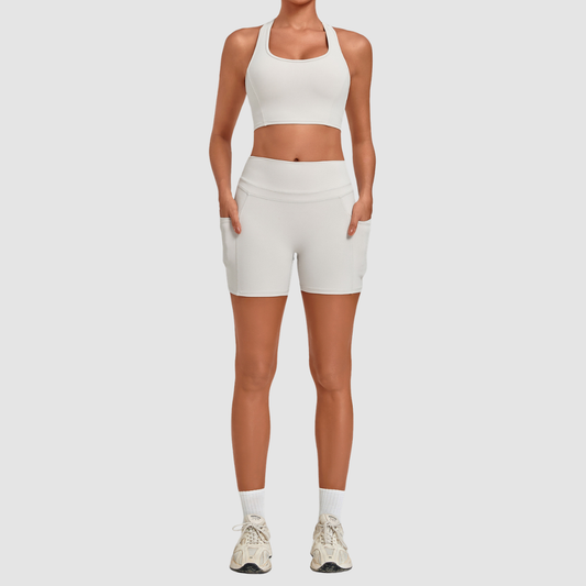 Wholesale Women’s Racerback Sports Bra & High-Waist Biker Shorts Yoga Set