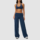 Wholesale Seam-Detail Sports Bra & Fold-up High-Waist Flare Leggings Set