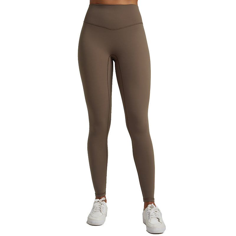 High-waisted nude leggings+U-shaped neckline sports bra 2-piece set