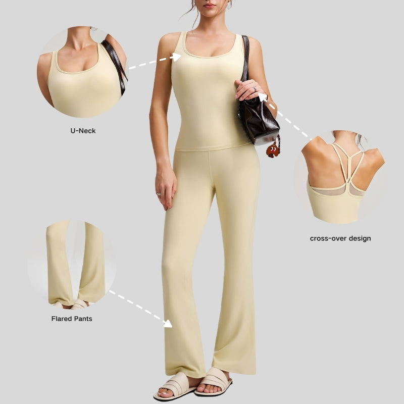 Sleeveless Sports Top + Slim Flare Pants 2-piece set