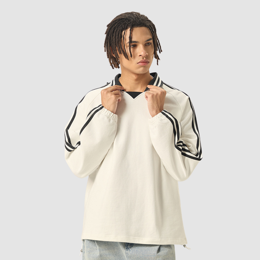 Wholesale Men's Striped Cotton Polo-Collar Sweatshirt