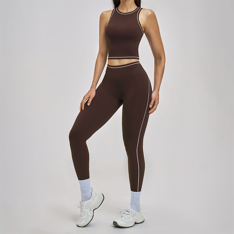 Wholesale Color Block Yoga Halter Vest + legging 2-Piece Set