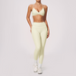 Wholesale Women's Brushed Yoga Set: V-Neck Bra & Leggings – Colorblock Tummy Control