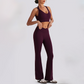 Wholesale Women's Open-Back Long Sleeve Crop Top & High Waist Leggings Set with Chest Pad