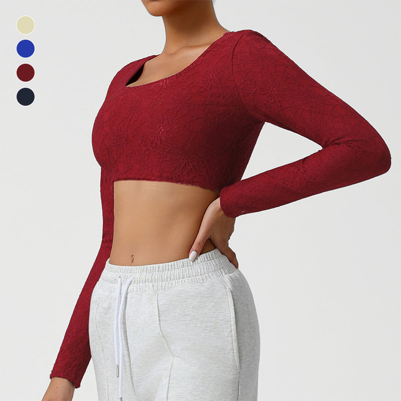Lace Cropped Sports Long Sleeve
