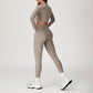Round-neck long-sleeve high-waist fitted top+HIGH WAIST LEGGINGS 2-PIECE SET