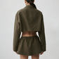 Wholesale Cotton-Blend Drawstring Zip Jacket & Mini Skirt Set – 2-Piece Casual Sports Matching Set