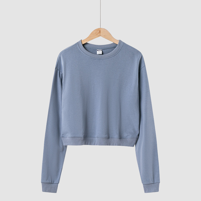 Wholesale solid color cotton short round neck sweatshirt