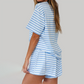 Wholesale Women's Striped Short Sleeve Shorts Set – Lightweight Casual Two-Piece