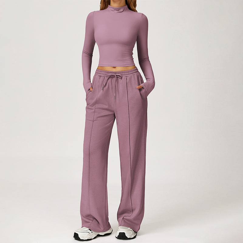 Quick-Dry Long Sleeve Top + Straight Leg Sweatpants 2 Piece Set