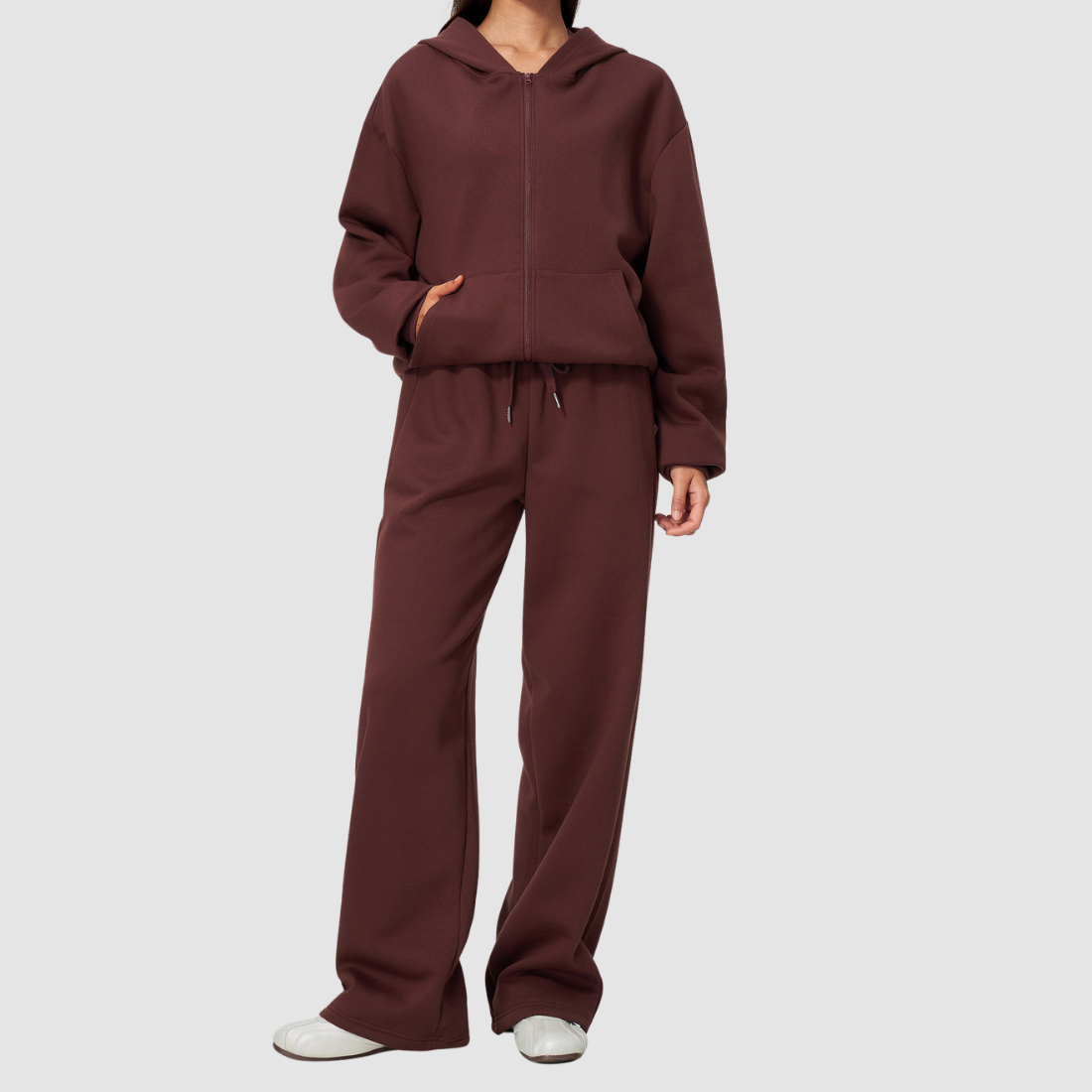 Wholesale Women's Warm Fleece-Lined Hooded Sweatshirt & Sweatpants Set