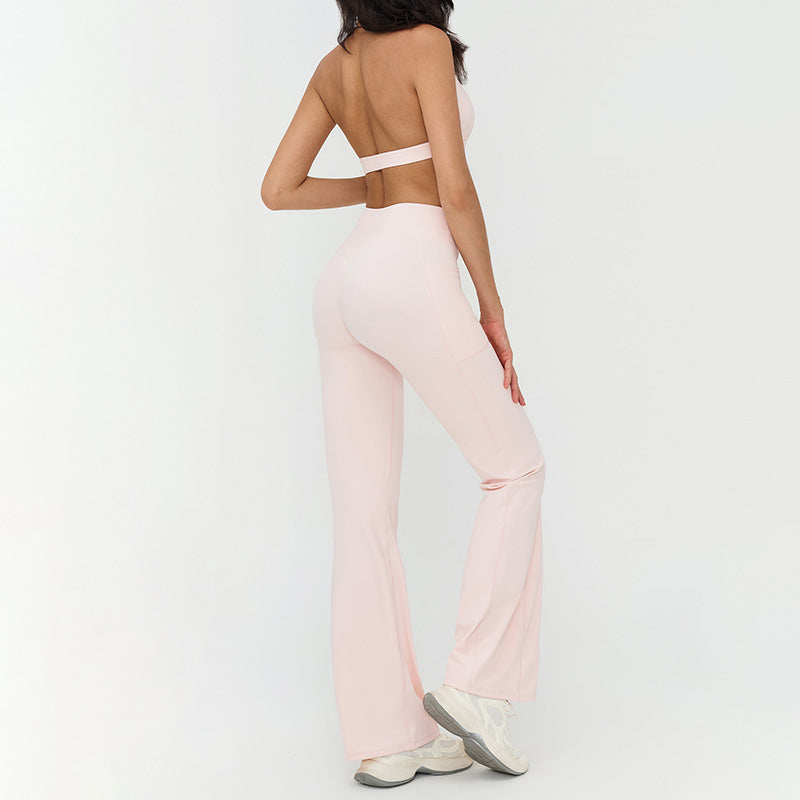 Halterneck backless bra + Flared pants 2-piece set