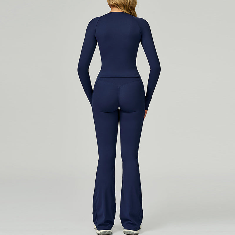 Long sleeve Sports top + Flared Leg pants 2-piece set