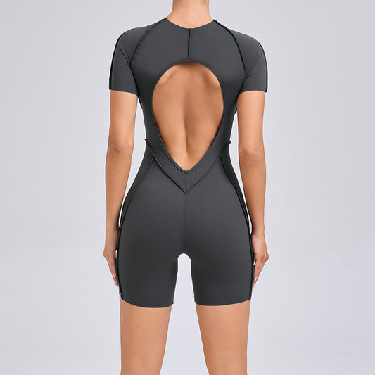 Short-sleeved backless leggings bodysuit