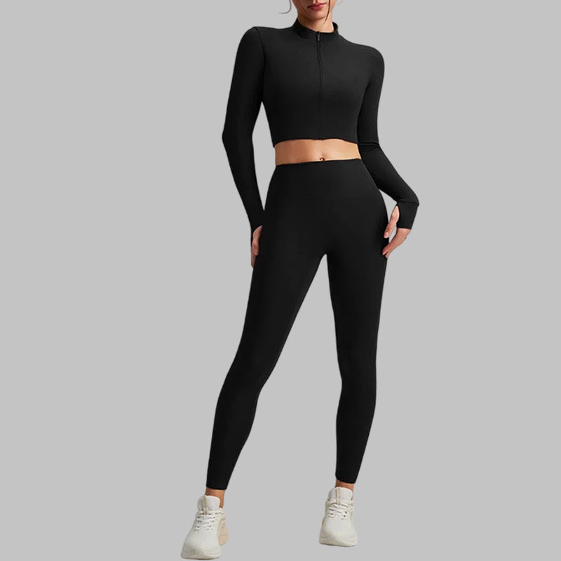 Square Neck Bra + Cropped Jacket + High-Waist Leggings 3-piece set