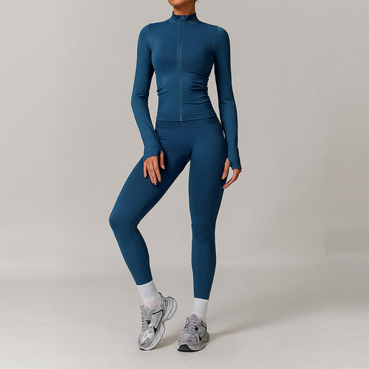 Seamless Full Zipper Fitness jackets + high waist leggings 2-piece set