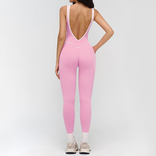 Women's Color-Blocked Backless Sleeveless Jumpsuit