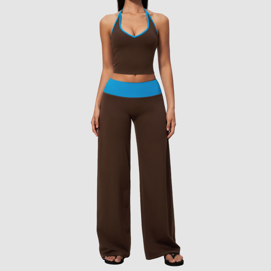 Wholesale Women’s Halter Contrast Yoga Set – Tank & Long Pants