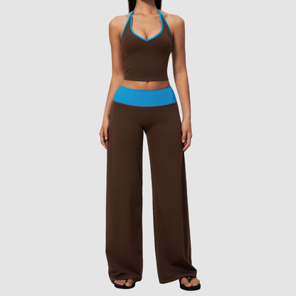 Wholesale Women’s Halter Contrast Yoga Set – Tank & Long Pants