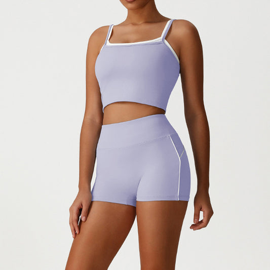 Layered-Look Spaghetti Strap Crop Top + High-Waisted Butt-Lifting Shorts 2-Piece Set