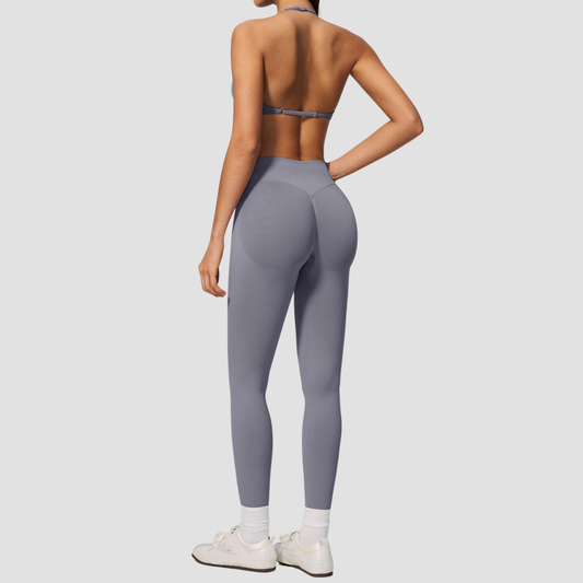 Wholesale Women's Seamless Yoga Set: Strappy Sports Bra & Leggings – High-Stretch w/ Chest Pad