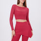 Faux Two-Piece Mesh Off-the-Shoulder Long-Sleeve Top