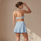 Wholesale Women's Naked Feel Color Block Sports Bra & Anti-Exposure High-Waist Mini Skirt Set