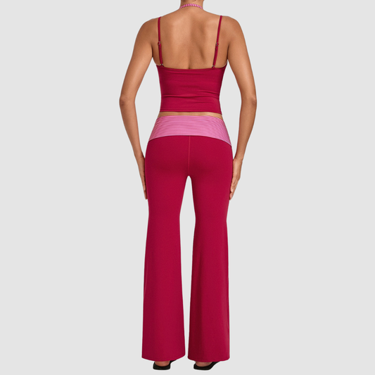 Wholesale Women's Retro Print Yoga Fake Two-Piece Vest+Flared-Leg Pants Set