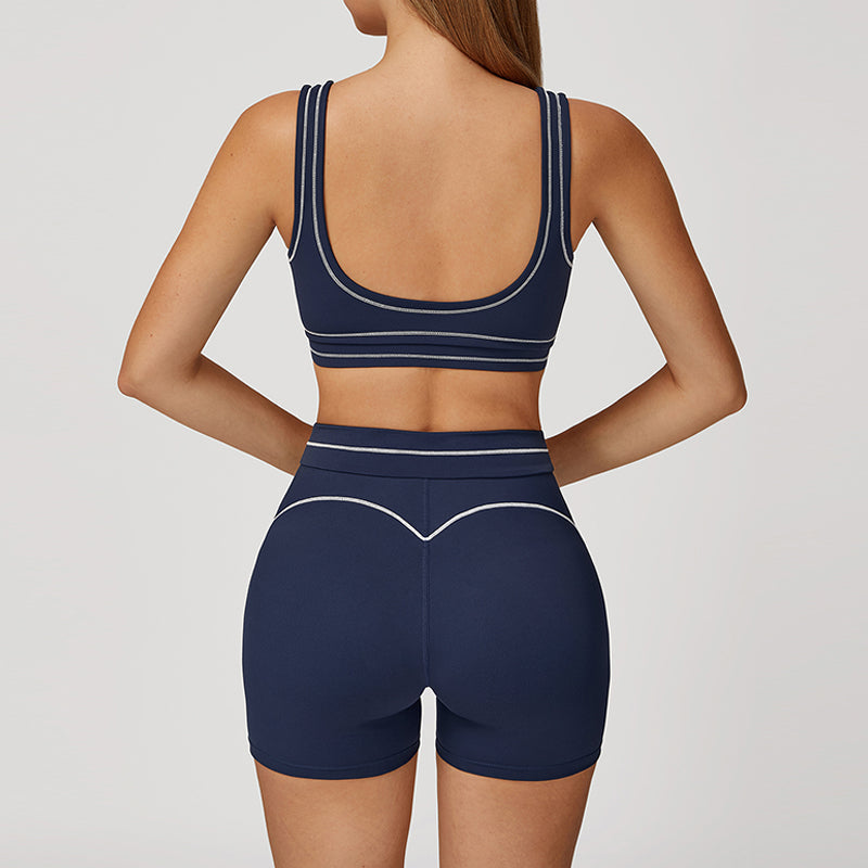 Contrasting Color Sports Bra + high waist shorts 2-piece set