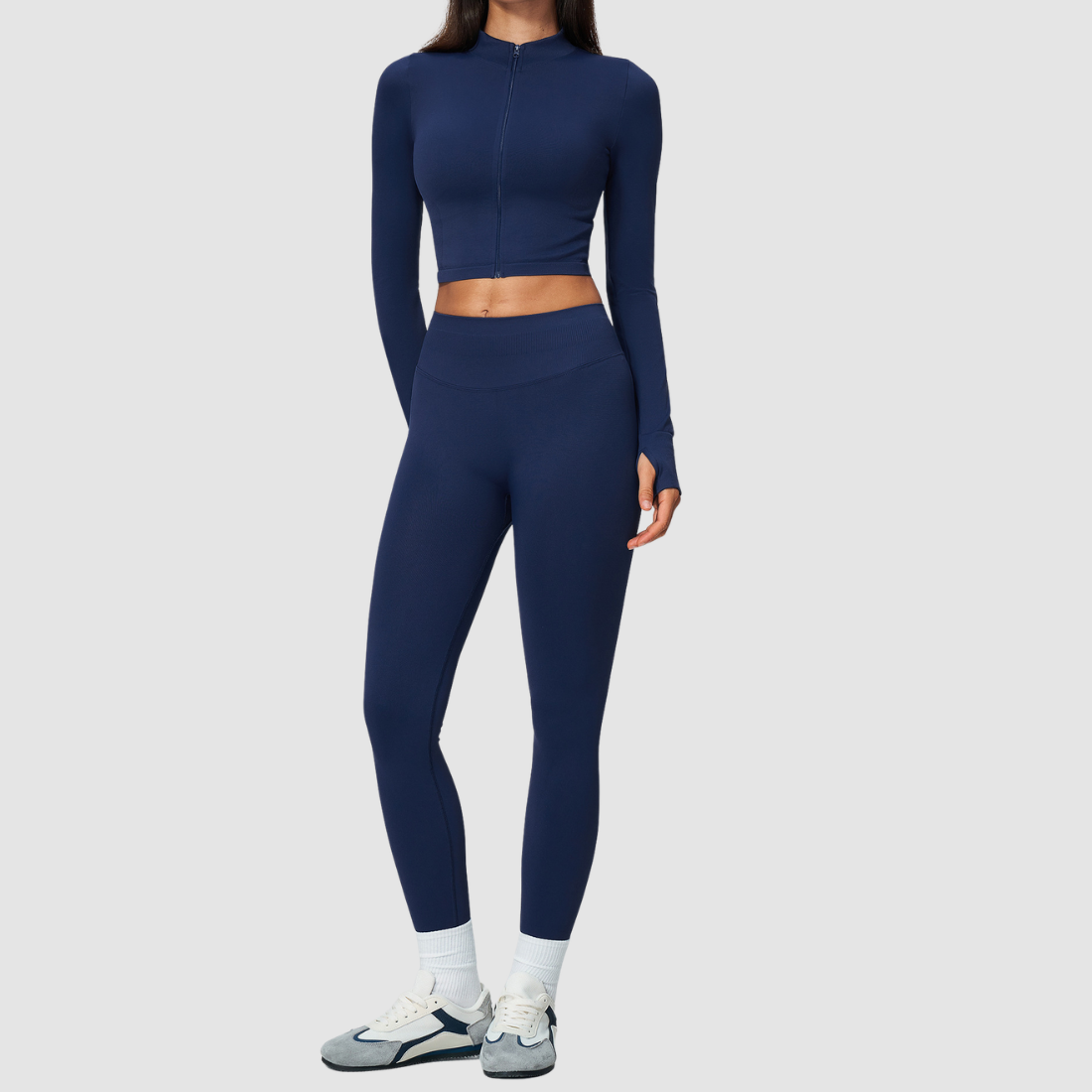 Wholesale Women's Cropped Stand-Collar Jacket & Leggings Yoga Set