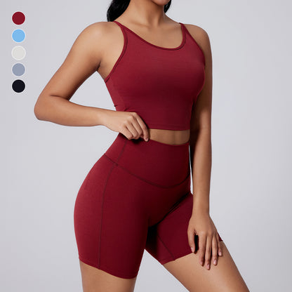 Tampa de ioga de tiras finas Tampa de ioga + shorts de cintura alta Conjunto de 2 peças