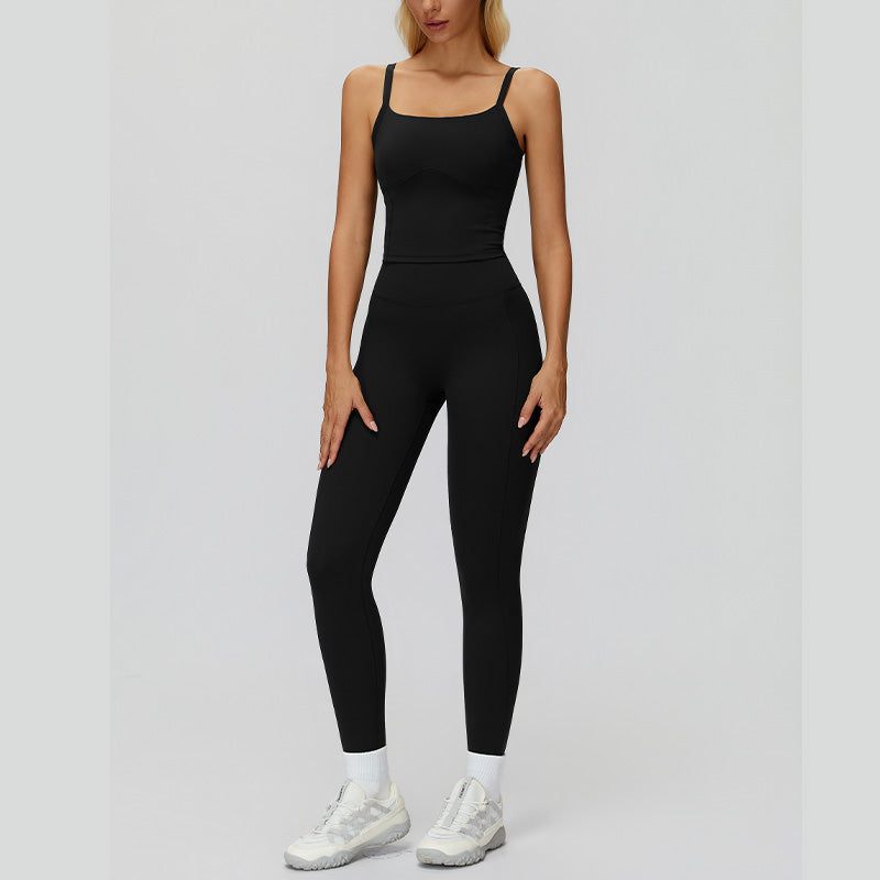 Sports vest with U-shaped+High-waisted slim-fit leggings 2-piece set