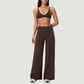 Nude-feel deep V bra + high waist + high-waisted color-blocked pants 2-piece set