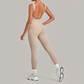 Wholesale Women's Brushed Yoga Jumpsuit – Open-Back Slim Fit Athletic Bodysuit w/ Chest Pad