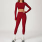 Round-neck long-sleeve high-waist fitted top+HIGH WAIST LEGGINGS 2-PIECE SET