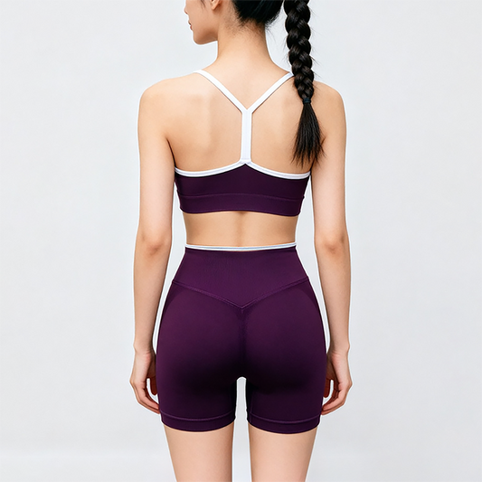 Wholesale Women's Seamless Yoga Set: Sports Bra & Biker Shorts – Butt-Lifting Breathable Pilates Training w/ Chest Pad