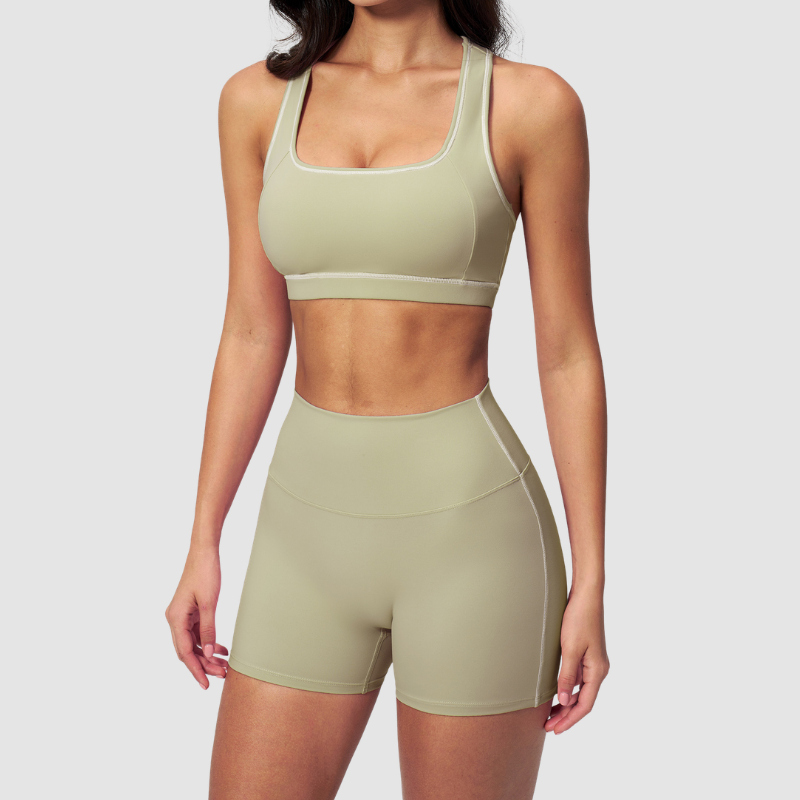 Wholesale Women's Seamless Seam-Detail Sports Bra + High-Waist Shorts Set – Butt-Lifting Yoga Gym Activewear