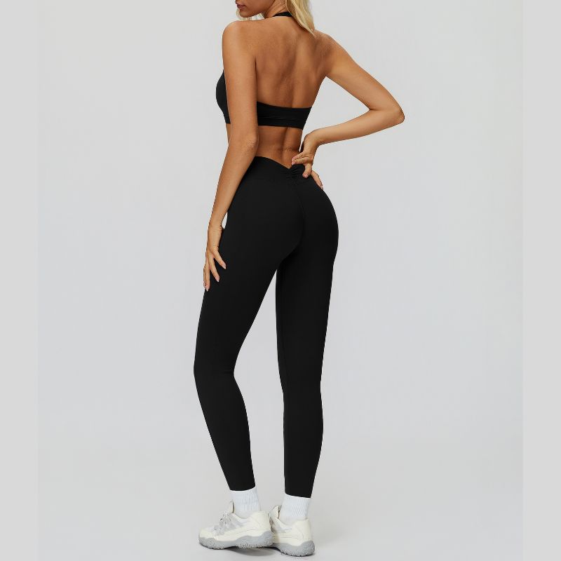 Halter sports bra+High waisted leggings 2-piece set