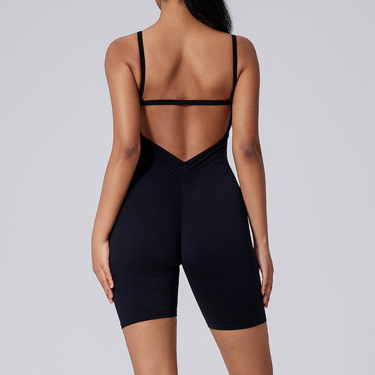 Hollow out tight fitting sports jumpsuit
