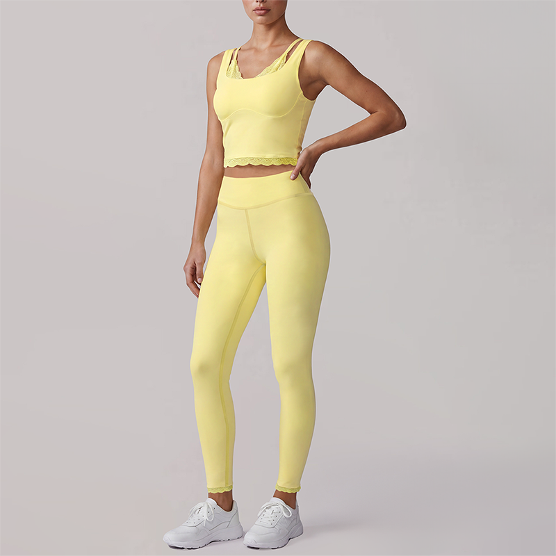 Wholesale Women's fake two-piece tank top & High-Waist Leggings Set - Naked Feel Yoga Gym Activewear