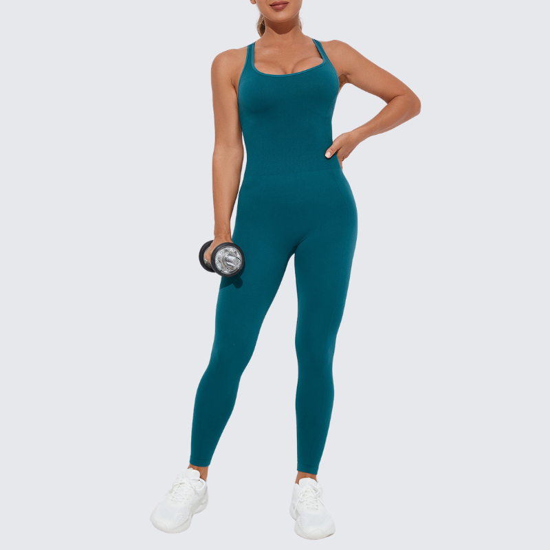 Seamless stretchy yoga bodysuit sports fitness jumpsuit