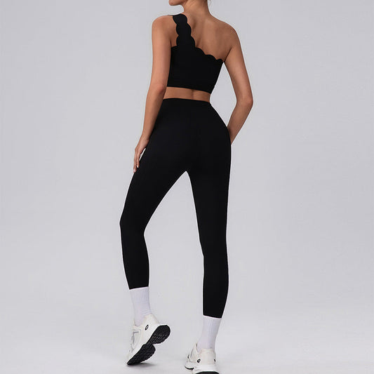 Wave Fitness one shoulder Sports Bra + High-Waist leggings 2-Piece Set