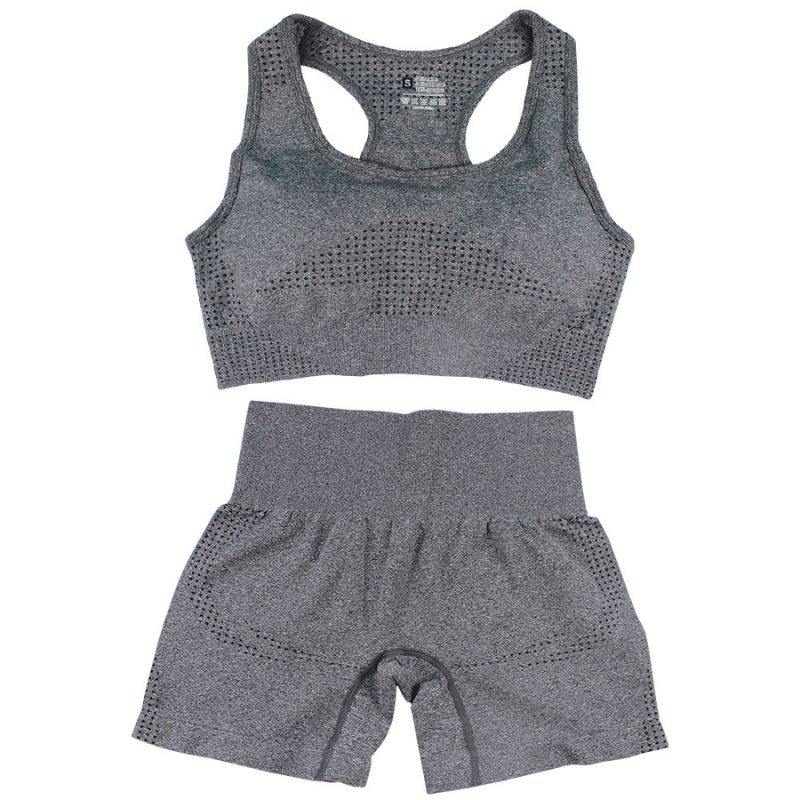 Seamless I-shaped backless bra and shorts two-piece set