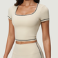Wholesale Women's Seam-Detail Colorblock Short Sleeve Crop Top – Butt-Lifting Yoga Gym Activewear FDX2036