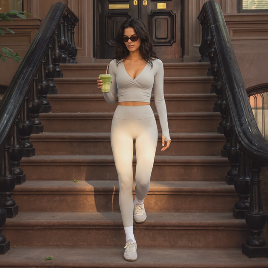 Wholesale Women's Cream-Feel Fleece Long Sleeve Top & High-Waist Leggings Set